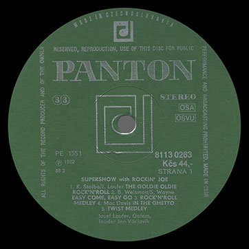 Josef Laufer & GOLEM band – SUPER SHOW WITH ROCKIN' JOE (Panton 8113 0263) – label (var. green-3), side 1