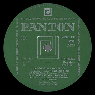 Josef Laufer & GOLEM band – SUPER SHOW WITH ROCKIN' JOE (Panton 8113 0263) – label (var. green-2), side 1