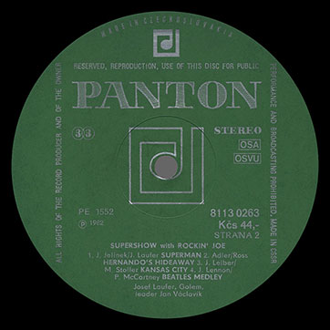 Josef Laufer & GOLEM band – SUPER SHOW WITH ROCKIN' JOE (Panton 8113 0263) – label (var. green-2), side 2