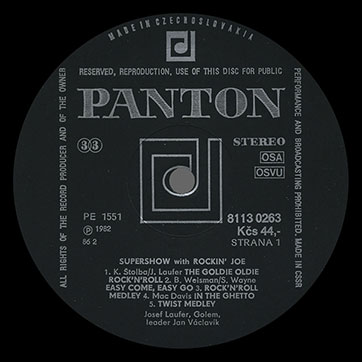 Josef Laufer & GOLEM band – SUPER SHOW WITH ROCKIN' JOE (Panton 8113 0263) – label (var. black-5), side 1