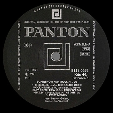 Josef Laufer & GOLEM band – SUPER SHOW WITH ROCKIN' JOE (Panton 8113 0263) – label (var. black-4), side 1