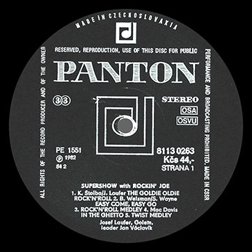 Josef Laufer & GOLEM band – SUPER SHOW WITH ROCKIN' JOE (Panton 8113 0263) – label (var. black-2), side 1