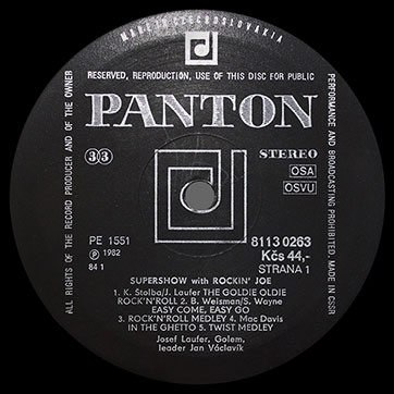 Josef Laufer & GOLEM band – SUPER SHOW WITH ROCKIN' JOE (Panton 8113 0263) – label (var. black-1), side 1