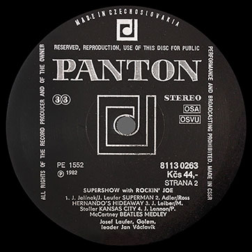 Josef Laufer & GOLEM band – SUPER SHOW WITH ROCKIN' JOE (Panton 8113 0263) – label (var. black-1), side 2