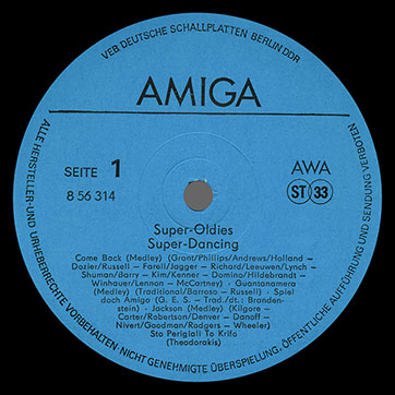 G.E.S. studio band – Super Oldies, Super Dancing (Amiga 8 56 314) – label (var. blue-1), side 1