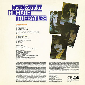 Jozef Zsapka featuring other artists – JOZEF ZSAPKA. HOMAGE TO BEATLES (Opus 9313 1706) - sleeve (var. 1), back side