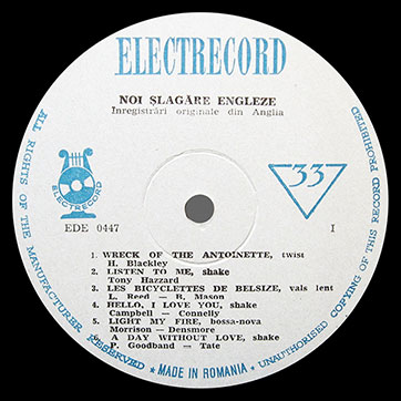 Unknown artist – Noi Șlagǎre Engleze or Hit Parade 2 (Electrecord EDE 0447) – label (var. white-1), side 1