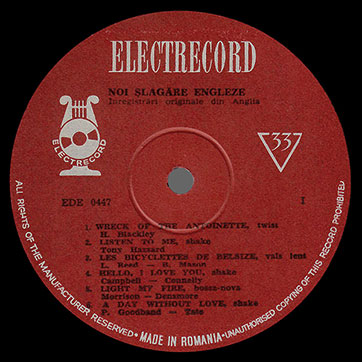 Unknown artist – Noi Șlagǎre Engleze or Hit Parade 2 (Electrecord EDE 0447) – label (var. red-brown-1), side 1