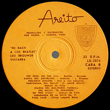 De Bach a Los Beatles, Leo Brouwer, guitarrista (Areito LD-3876) – label (var. orange-1), side 2