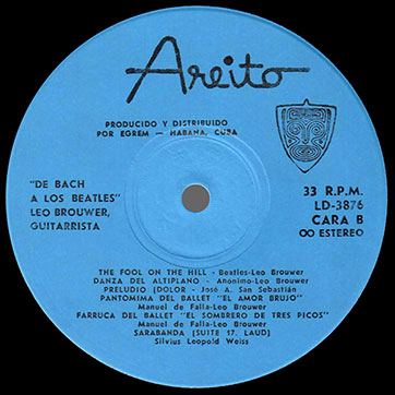 De Bach a Los Beatles, Leo Brouwer, guitarrista (Areito LD-3876) – label (var. blue-2), side 2