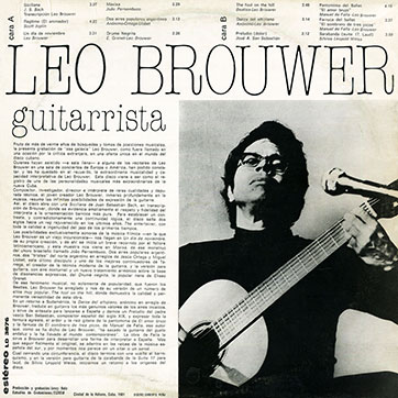 De Bach a Los Beatles, Leo Brouwer, guitarrista (Areito LD-3876) - sleeve (var. 1), back side