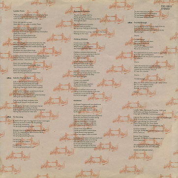 Paul McCartney and Wings – LONDON TOWN (EMI / Parlophone PAS 10012 - India) – picture/lyrics inner sleeve (var. 1), front side