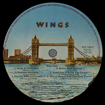 Paul McCartney and Wings – LONDON TOWN (EMI / Parlophone PAS 10012 - India) – label (var. multicoloured-1), side 2