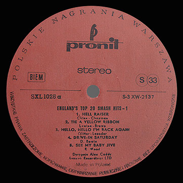 Alan Caddy Orchestra & Singers – England's top 20 smash hits - 1 (Pronit SXL 1026 or SX 1026) – label (var. red-1a), side 1