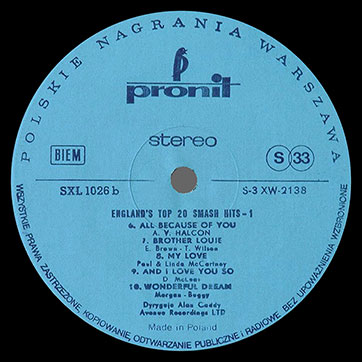 Alan Caddy Orchestra & Singers – England's top 20 smash hits - 1 (Pronit SXL 1026 or SX 1026) – label (var. blue-1a), side 2