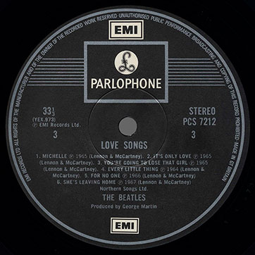 The Beatles - LOVE SONGS 2LP (Parlophone PCSP 721) – label of record 2, side 1