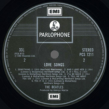 The Beatles - LOVE SONGS 2LP (Parlophone PCSP 721) – label of record 1, side 2