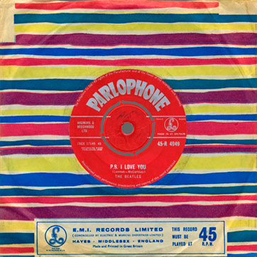 The Beatles – Love Me Do / P.S. I Love You (Parlophone 45-R 4949) – single (var. 1A) in sleeve (type B), back side