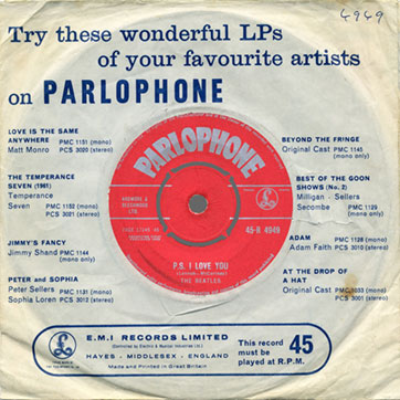 The Beatles – Love Me Do / P.S. I Love You (Parlophone 45-R 4949) – single (var. 1B) in sleeve (type С-1), back side