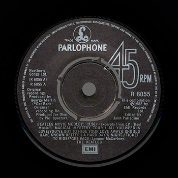 The Beatles – The Beatles' Movie Medley / I'm Happy Just To Dance With You (Parlophone R 6055) – label (push-out center), side A