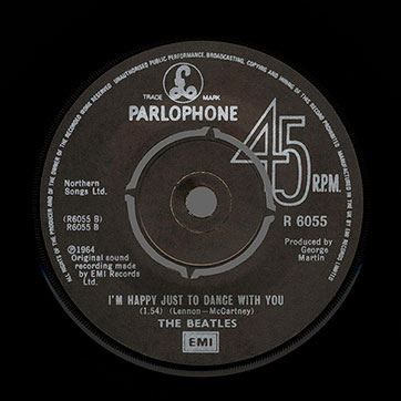 The Beatles – The Beatles' Movie Medley / I'm Happy Just To Dance With You (Parlophone R 6055) – label (push-out center), side B