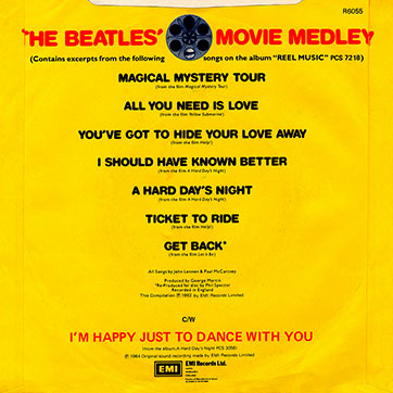The Beatles – The Beatles' Movie Medley / I'm Happy Just To Dance With You (Parlophone R 6055) – picture sleeve, back side