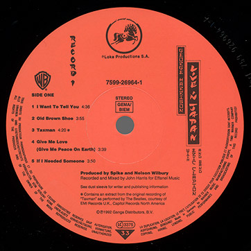 George Harrison - Live In Japan (Dark Horse / Warner Bros. 7599-26964-1) – label of record 1, side 1