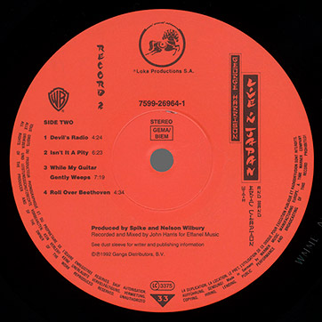 George Harrison - Live In Japan (Dark Horse / Warner Bros. 7599-26964-1) – label of record 2, side 2