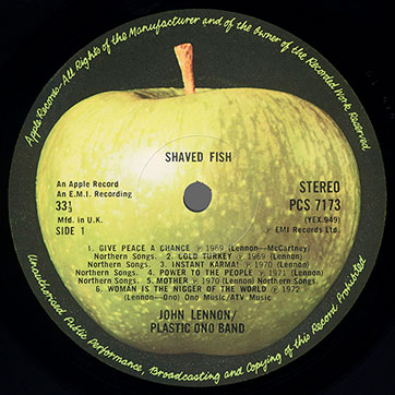 John Lennon / Plastic Ono Band - Shaved Fish (Apple PCS 7173) − label, side 1
