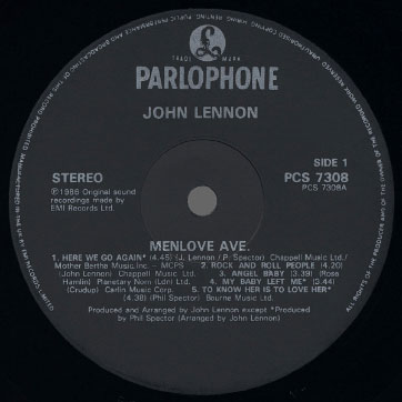 John Lennon - Menlove Ave. (Parlophone PCS 7308) − label, side 1