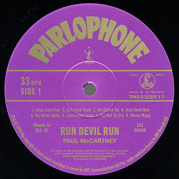 Paul McCartney - RUN DEVIL RUN (Parlophone 007243 522351 1 7) – label, side 1