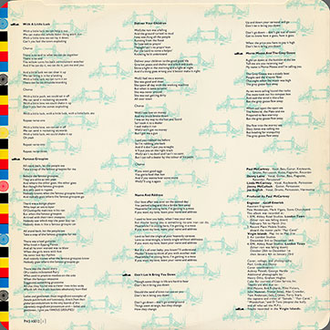 Paul McCartney and Wings - LONDON TOWN (Parlophone PAS 10012) – inner sleeve, back side