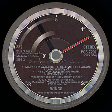 Paul McCartney and Wings - WINGS OVER AMERICA (Parlophone PCSP 720 / PCS 7201 / PCS 7202 / PCS 7203) – label LP1, side 2