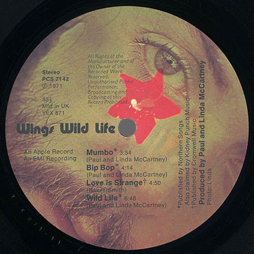 WILD LIFE LP by Apple (UK) – label, side 1