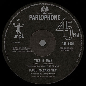 Paul McCartney – Take It Away // I'll Give You A Ring / Dress Me Up As A Robber (Parlophone 12R 6056) – label, side A