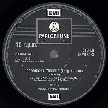Paul McCartney – Goodnight Tonight (Long Version) / Daytime Nightime Suffering (Parlophone 12 YR 6023) – label, side A