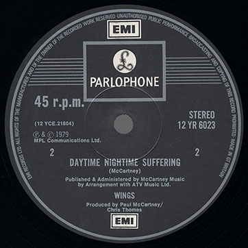 Paul McCartney – Goodnight Tonight (Long Version) / Daytime Nightime Suffering (Parlophone 12 YR 6023) – label, side B