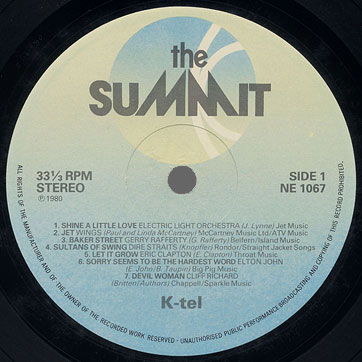 THE SUMMIT LP by Various Artists (K-tel International NE 1067) – label, side 1