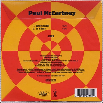 Paul McCartney - Home Tonight / In A Hurry (Capitol 0602508223532) EU 7 inch Picture Disc with double-sided insert in PVC cover, back side