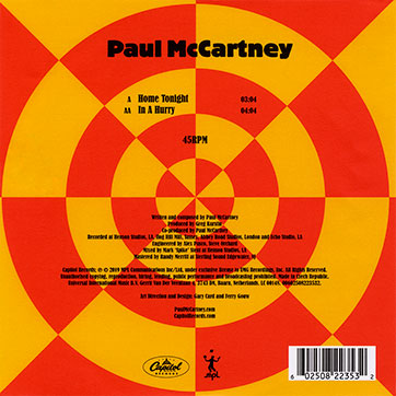 Paul McCartney - Home Tonight / In A Hurry (Capitol 0602508223532) EU 7 inch Picture Disc − double-sided insert, back side