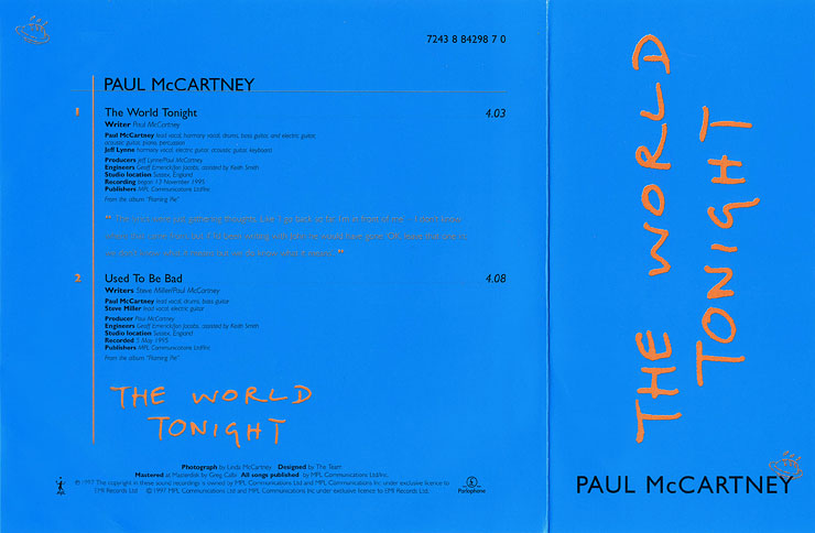 Paul McCartney - The World Tonight (Parlophone RP 6472) UK picture single – semi-gatefold sleeve, front and back sides