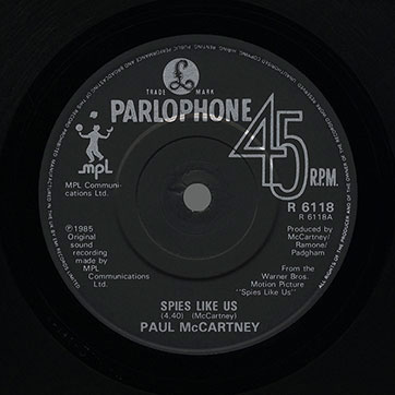 Paul McCartney - Spies Like Us / Paul McCartney and Wings - My Carnival (Parlophone R 6118) − black paper label, side A