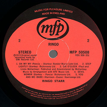 Ringo Starr - RINGO (Music For Pleasure MFP 50508) – label, side 2