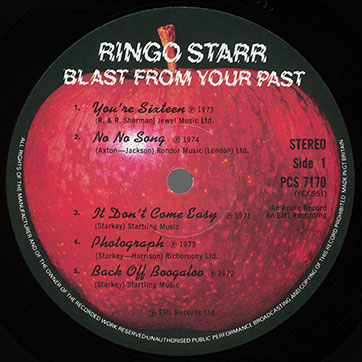 Ringo Starr - BLAST FROM YOUR PAST (Apple Records PCS 7170) – label, side 1