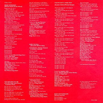 Ringo Starr - STOP AND SMELL THE ROSES (RCA, RCA LP 6022) - inner sleeve, back side