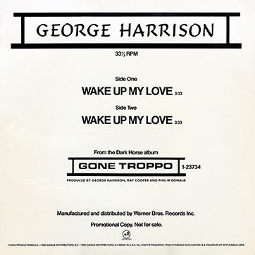George Harrison - Wake Up My Love (Dark Horse PRO-A-1075) – cover, front side