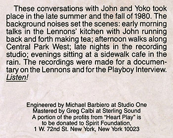 John Lennon / Yoko Ono - Heart Play: Unfinished Dialogue (Polydor 817 238-1 Y-1) − liner notes
