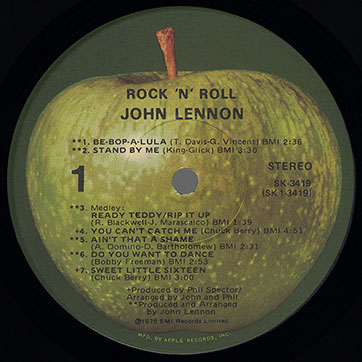 John Lennon - Rock 'N' Roll (Apple SK-3419), Winchester var. 2 − label, side 1