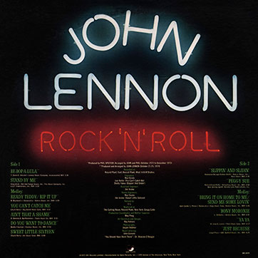 John Lennon - Rock 'N' Roll (Apple SK-3419) − cover, back side