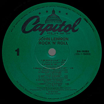 John Lennon - Rock 'N' Roll (Capitol SN-16069) − label, side 1